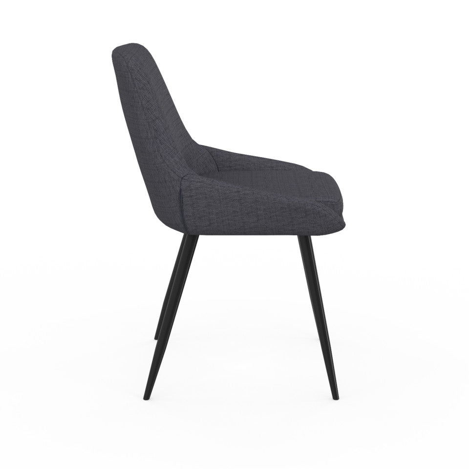 Chaises Ornella assise tissu gris foncé et pieds métal noirs - lot de 2