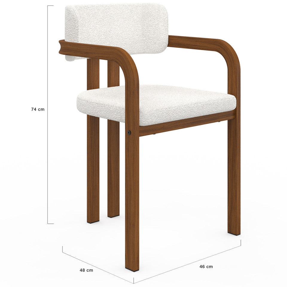 Chaises Elsa avec accoudoirs bouclette pieds effet noyer - lot de 4