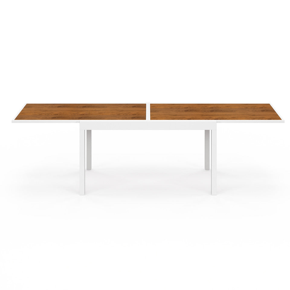 Ensemble repas extensible Timbia 12 places blanc verre trempé effet bois
