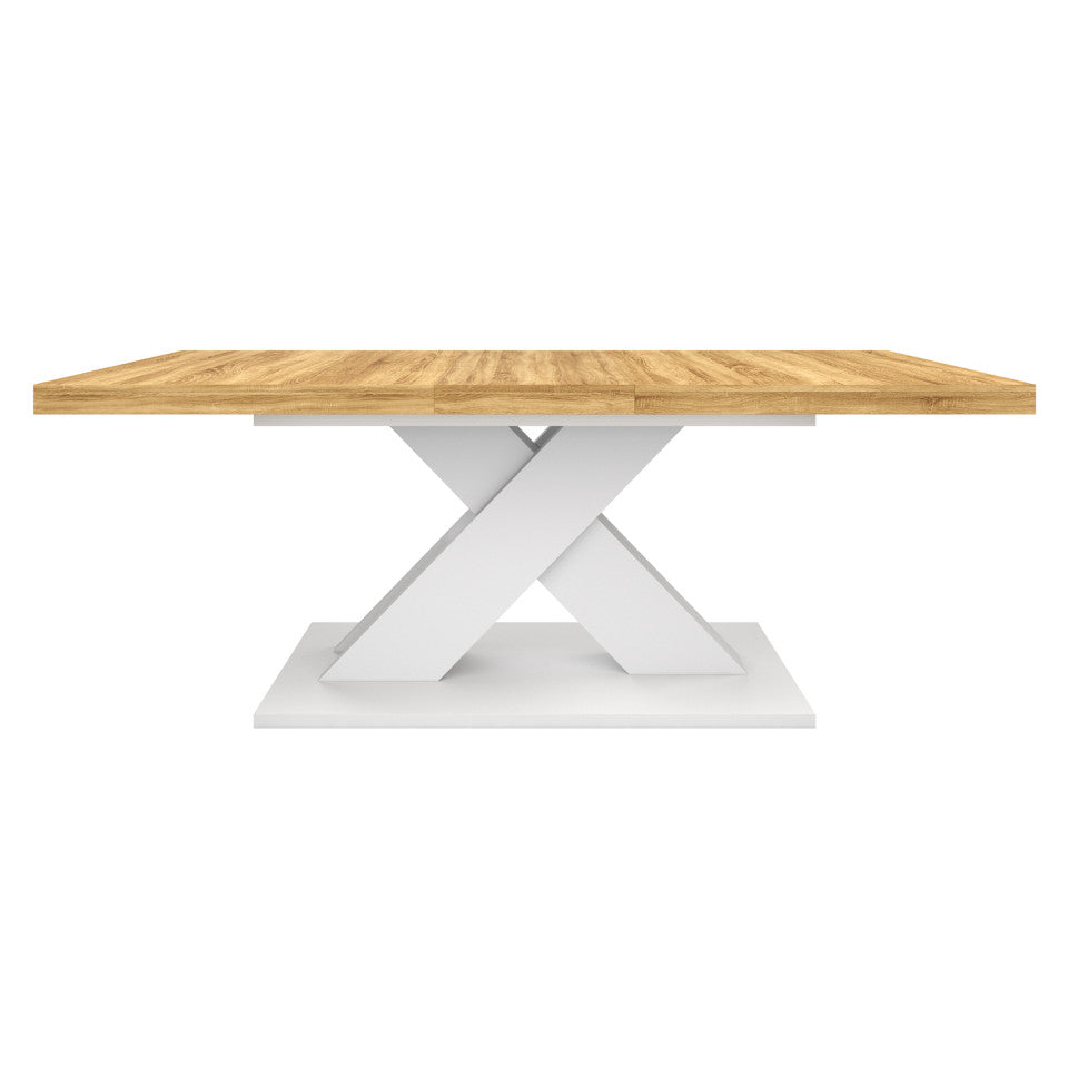 Table repas extensible Alexia 160-200cm plateau bois et pied central blanc