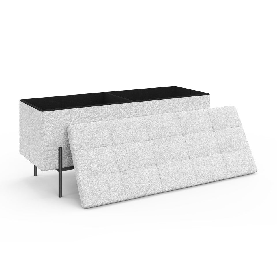Banc coffre Loan en bouclette blanche et pieds noirs 100cm