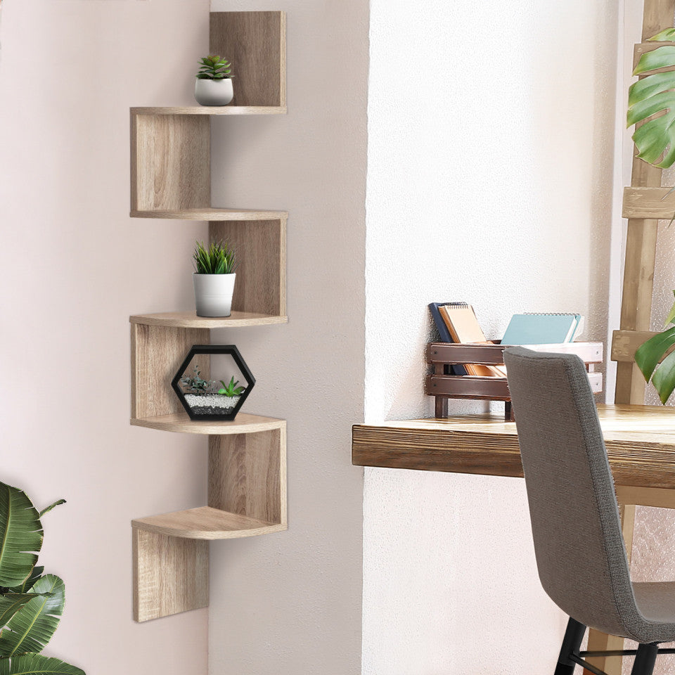 Etagère murale d'angle effet bois vieilli 120cm
