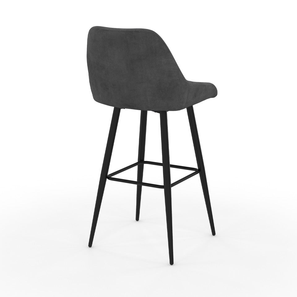 Tabourets de bar Olivia assise velours gris foncé et pieds métal - lot de 4