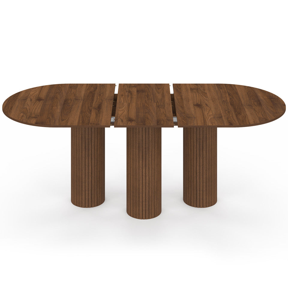 Table à manger extensible Albane 160-200cm 3 pieds pylône effet noyer