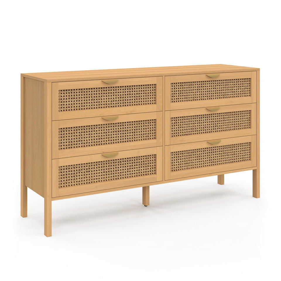 Commode Eve 6 tiroirs en cannage 140cm