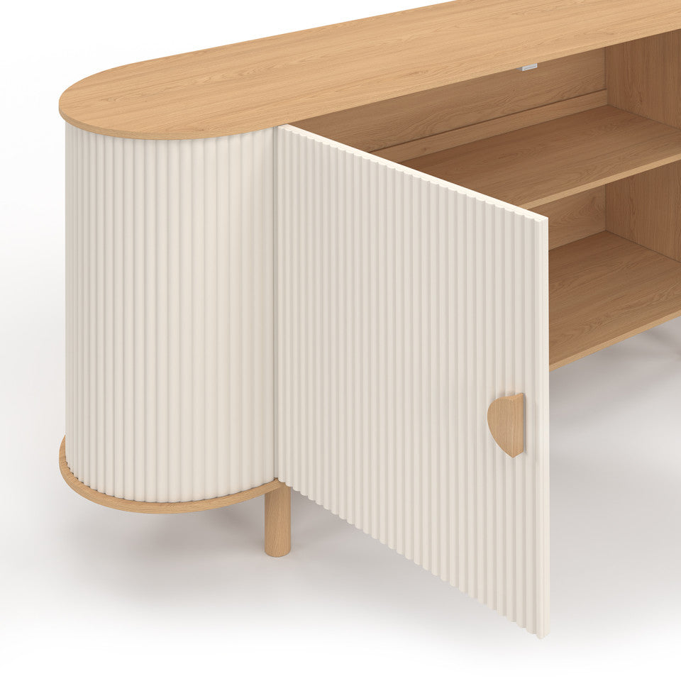 Buffet Kara 2 portes beige effet cannelé 140cm