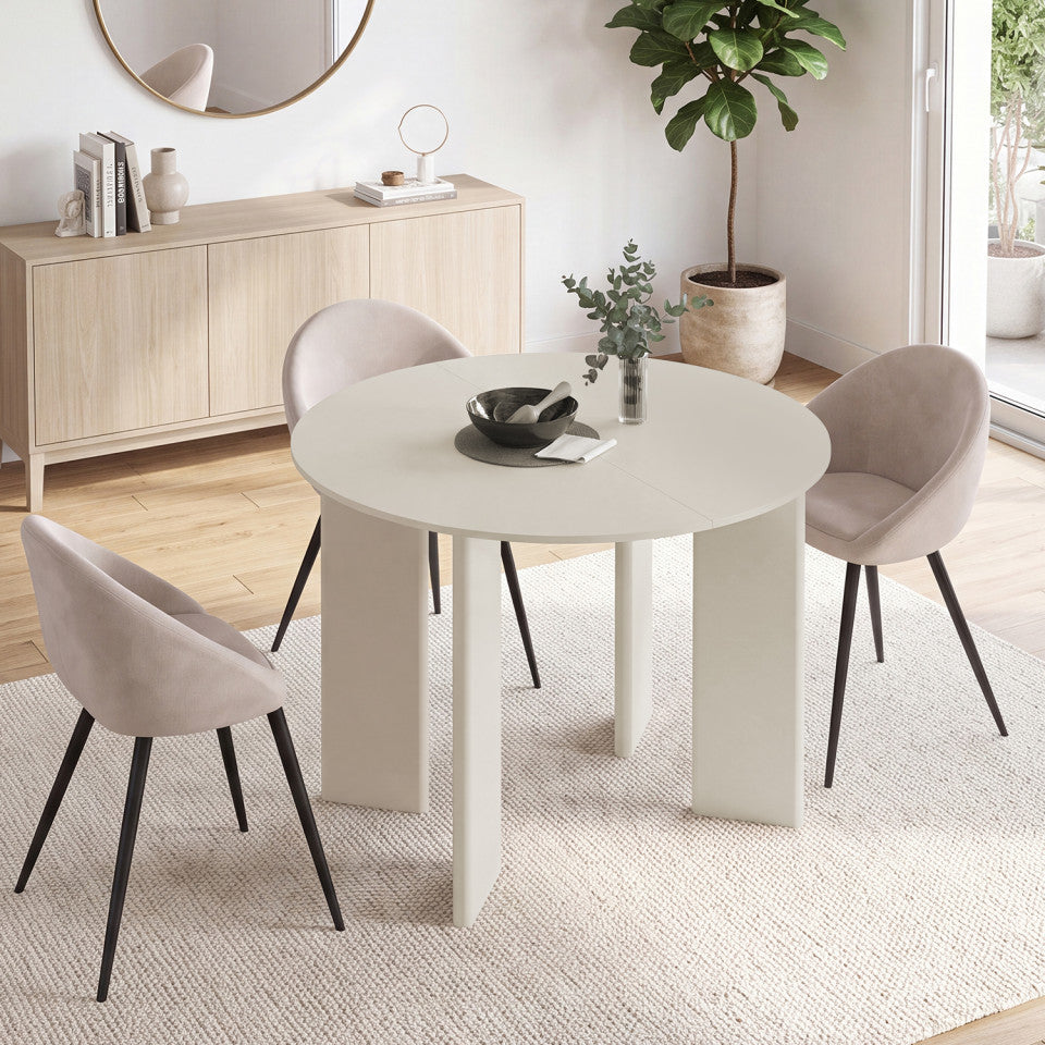 Table à manger ronde extensible Cassia Ø110-150cm beige