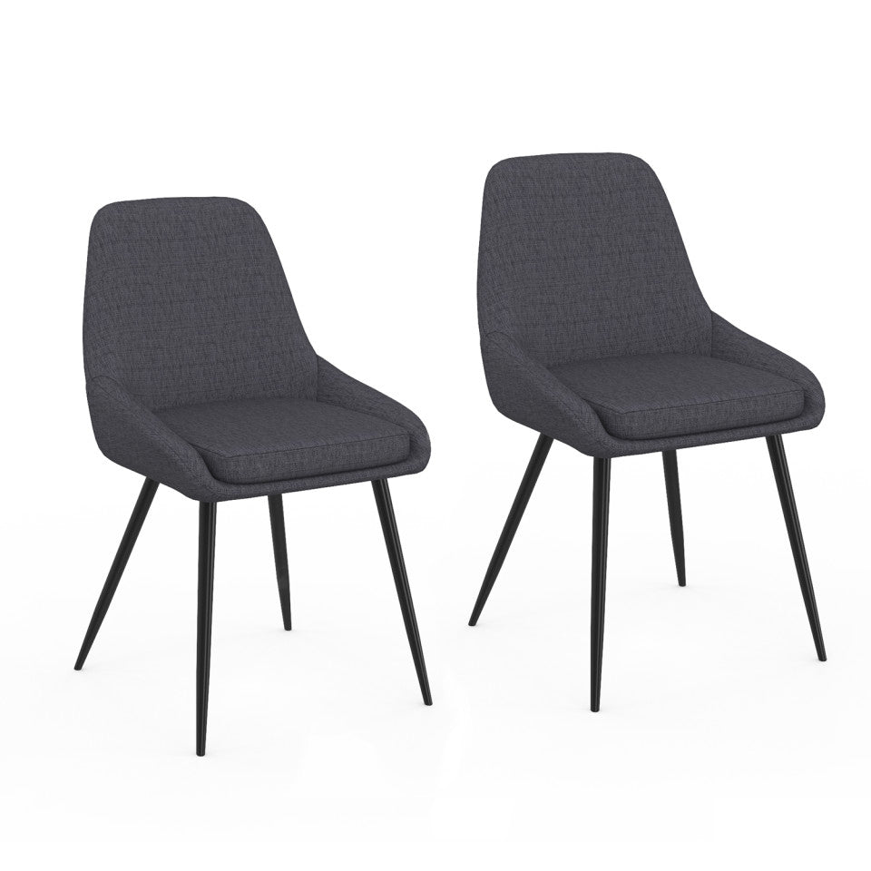 Chaises Ornella assise tissu gris foncé et pieds métal noirs - lot de 2
