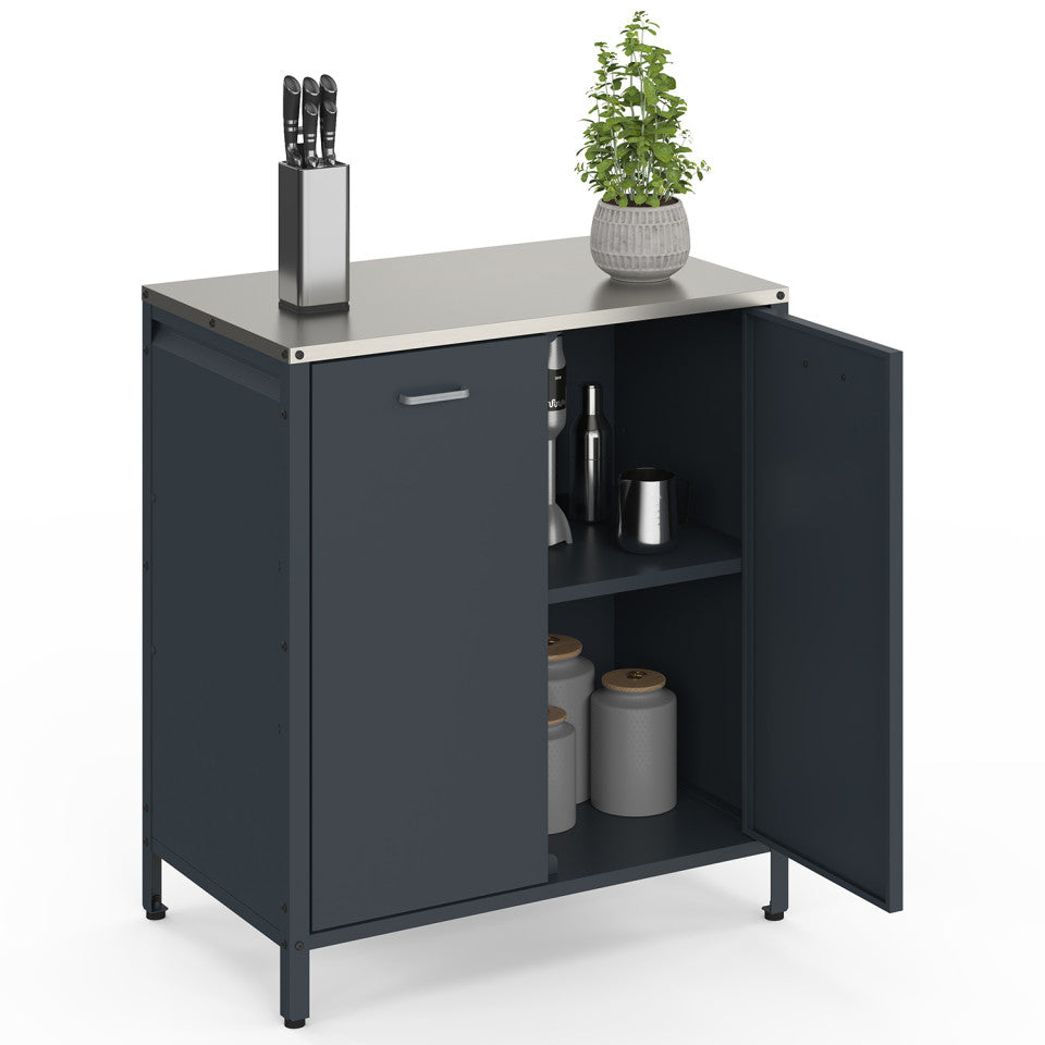 Meuble cuisine extérieure Alméria gris 2 portes + étagères