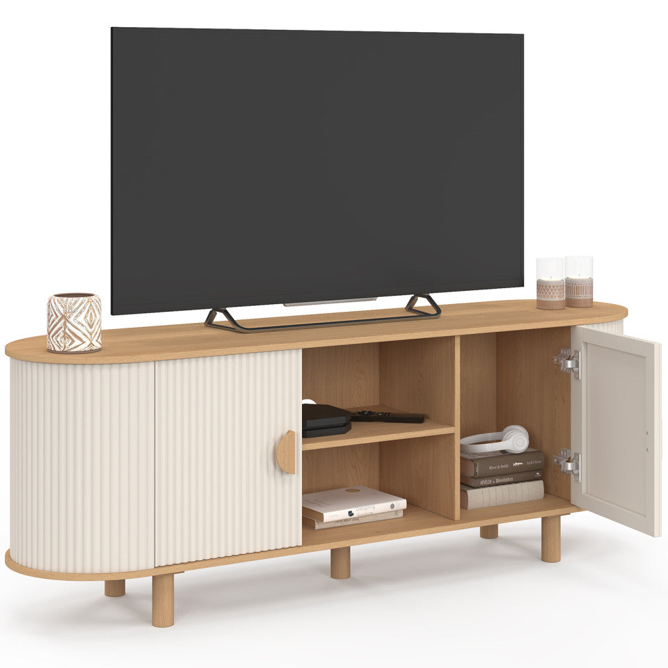 Meuble TV Kara beige effet cannelé 140cm