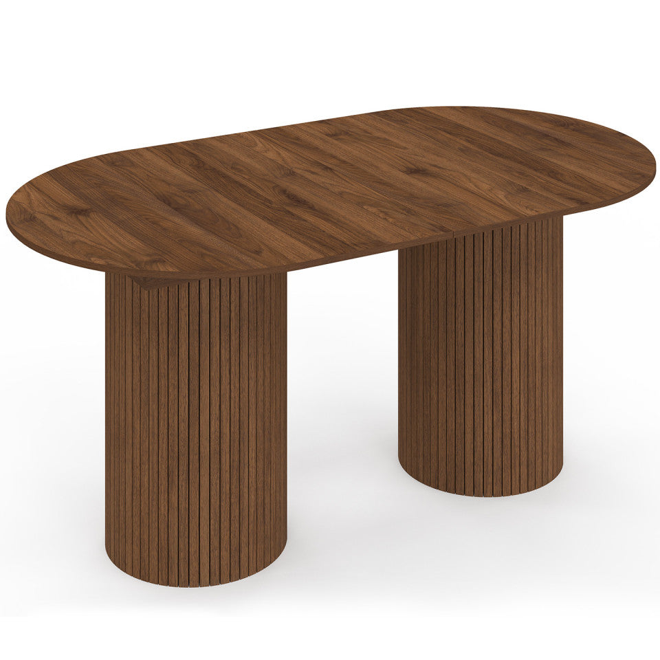 Table à manger extensible Albane 160-200cm 2 pieds pylône effet noyer
