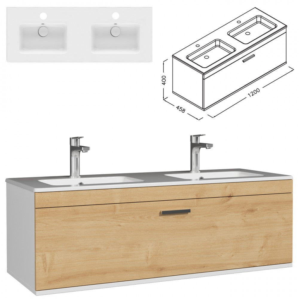 Meuble double vasque Rubite 1 tiroir 120 cm + miroir cadre