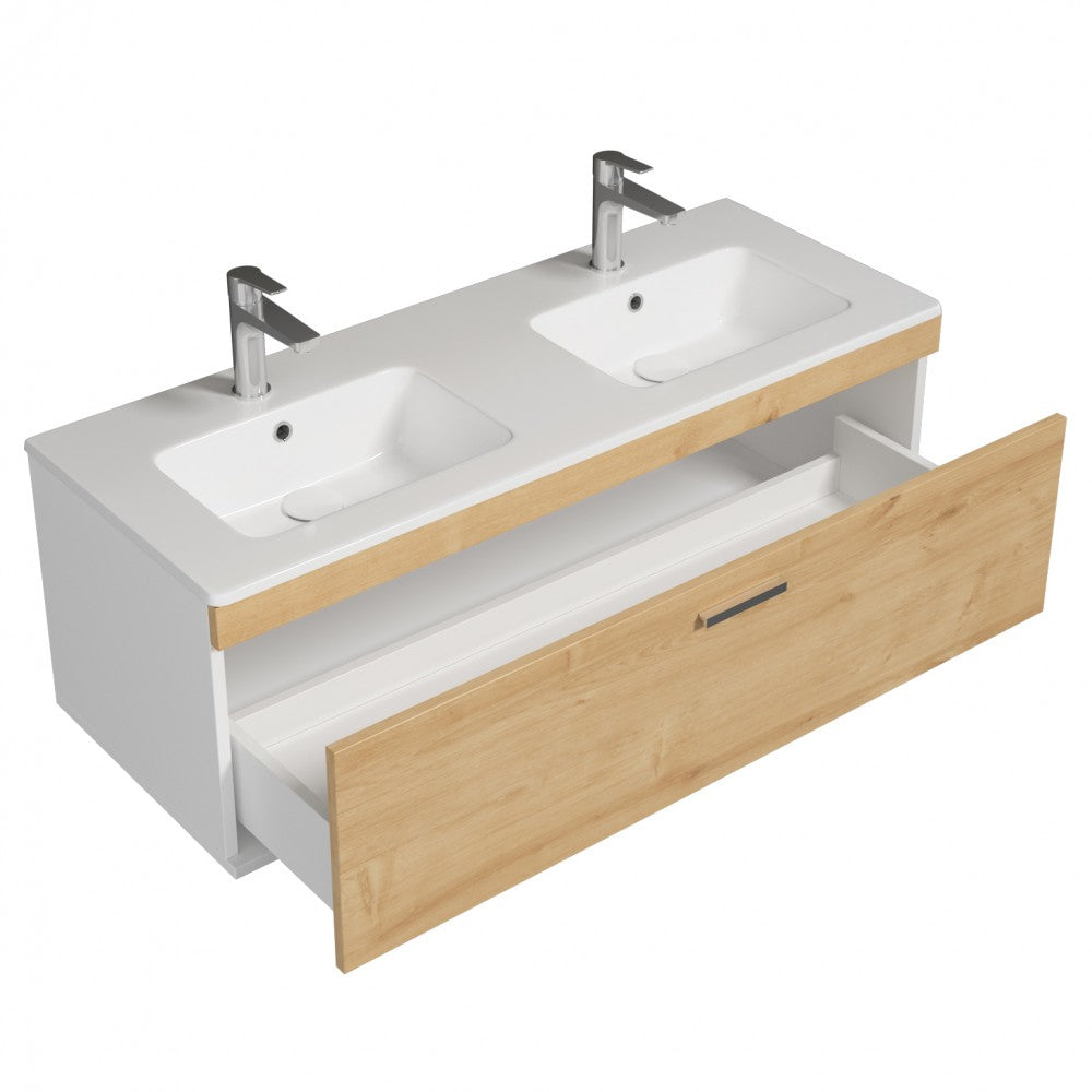 Meuble double vasque Rubite 1 tiroir 120 cm + miroir cadre