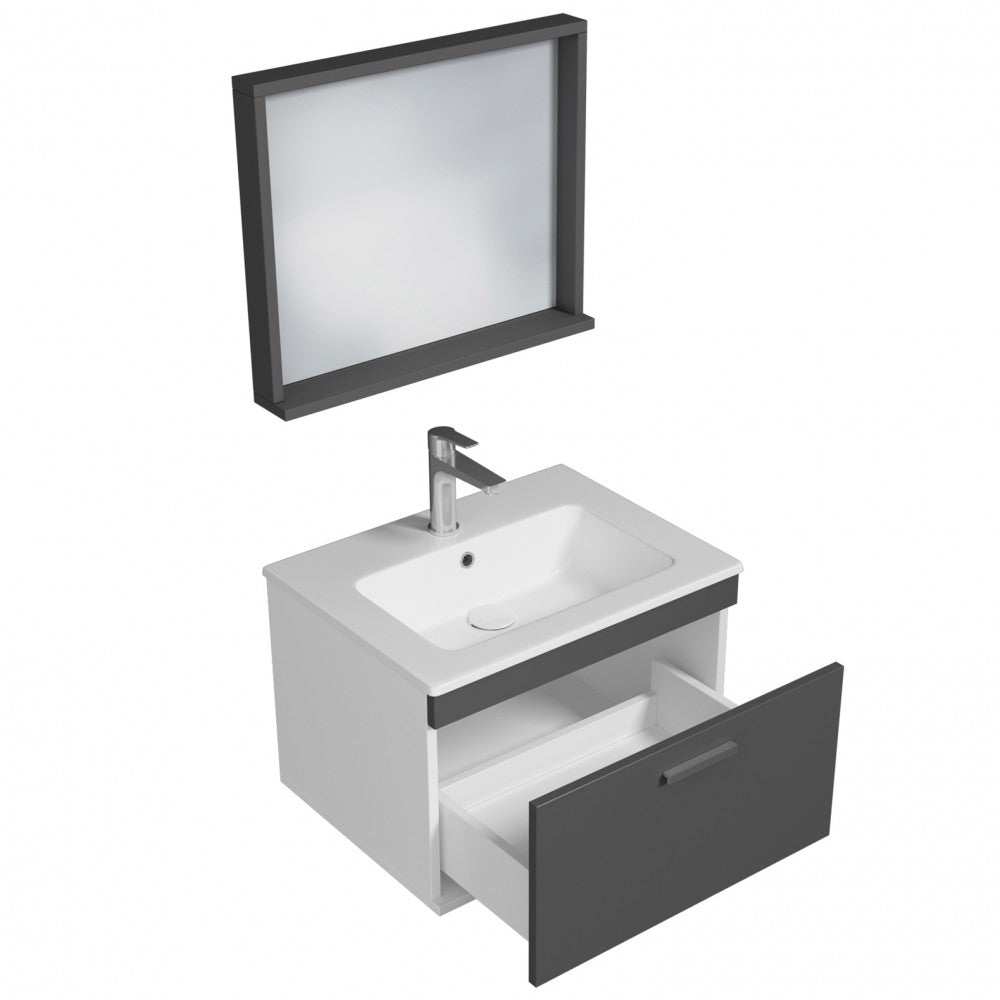 Meuble simple vasque Rubite 1 tiroir 70 cm + miroir cadre