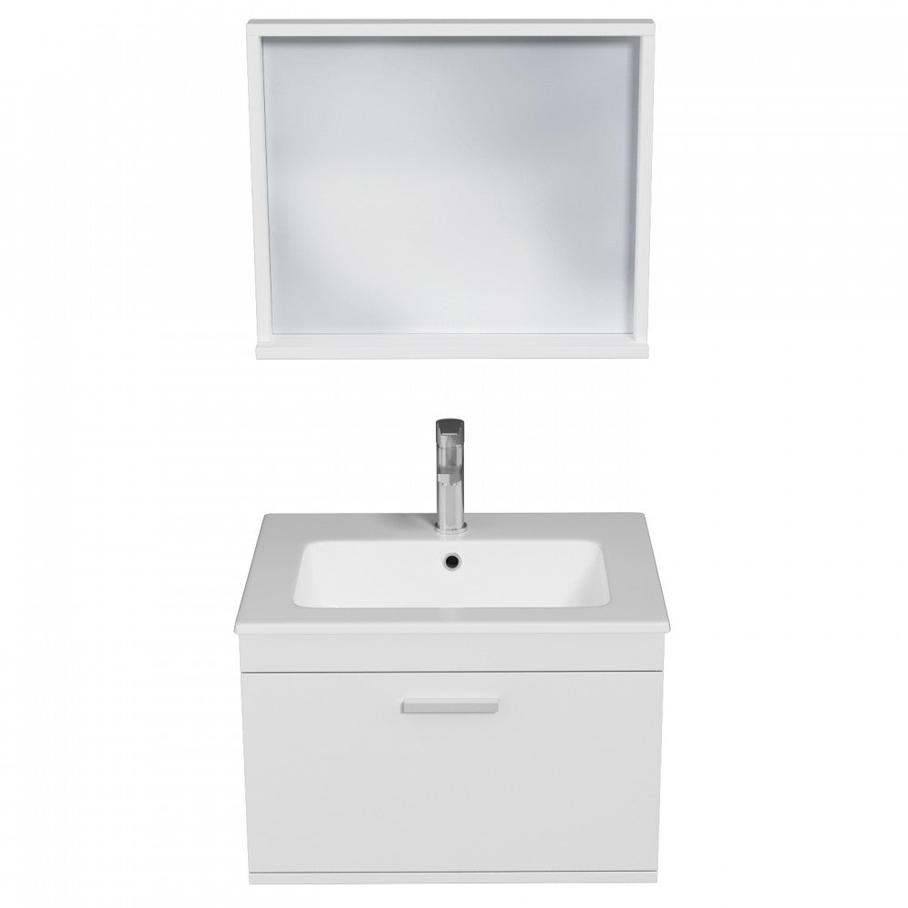 Meuble simple vasque Rubite 1 tiroir 70 cm + miroir cadre