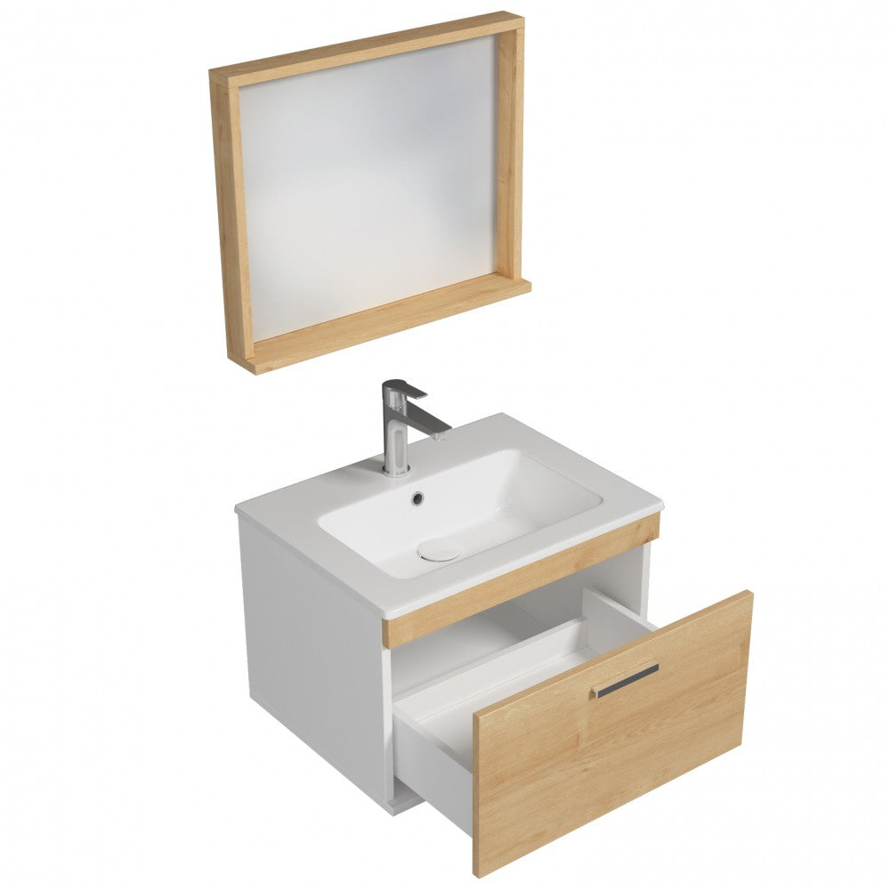 Meuble simple vasque Rubite 1 tiroir 70 cm + miroir cadre
