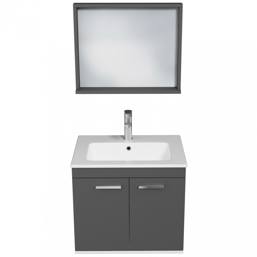 Meuble simple vasque Rubite 2 portes 70 cm + miroir cadre