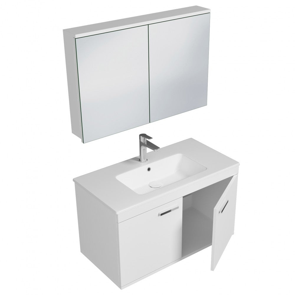 Meuble simple vasque Rubite 2 portes 80 cm + miroir armoire