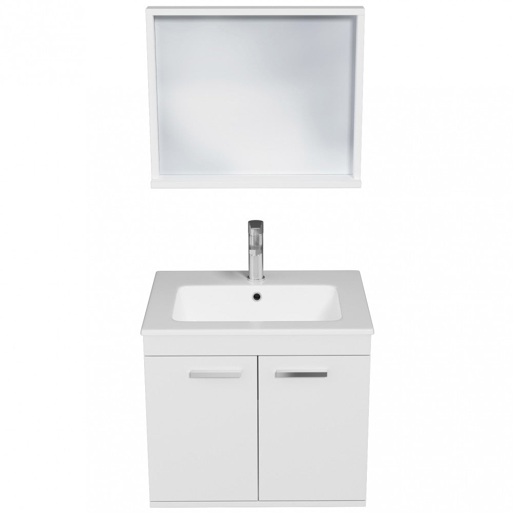 Meuble simple vasque Rubite 2 portes 70 cm + miroir cadre
