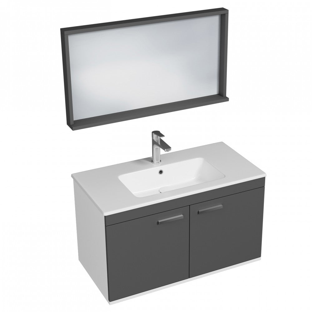 Meuble simple vasque Rubite 2 portes 80 cm + miroir cadre