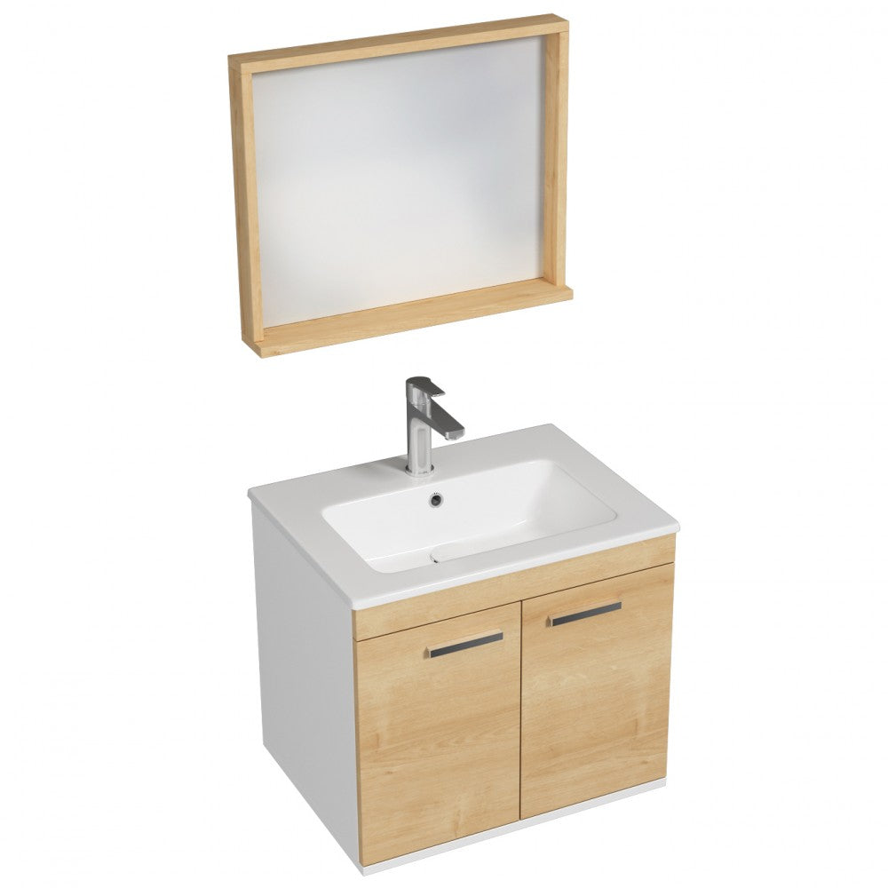 Meuble simple vasque Rubite 2 portes 70 cm + miroir cadre