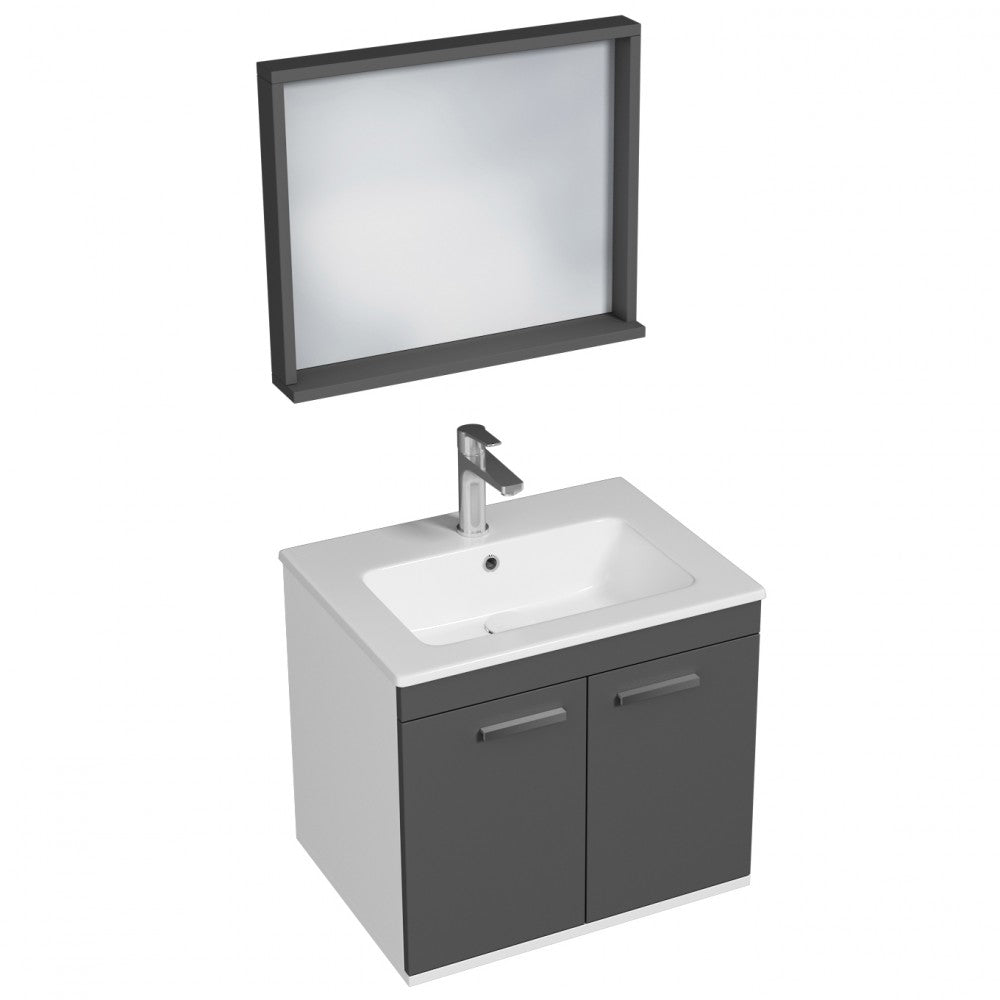 Meuble simple vasque Rubite 2 portes 70 cm + miroir cadre