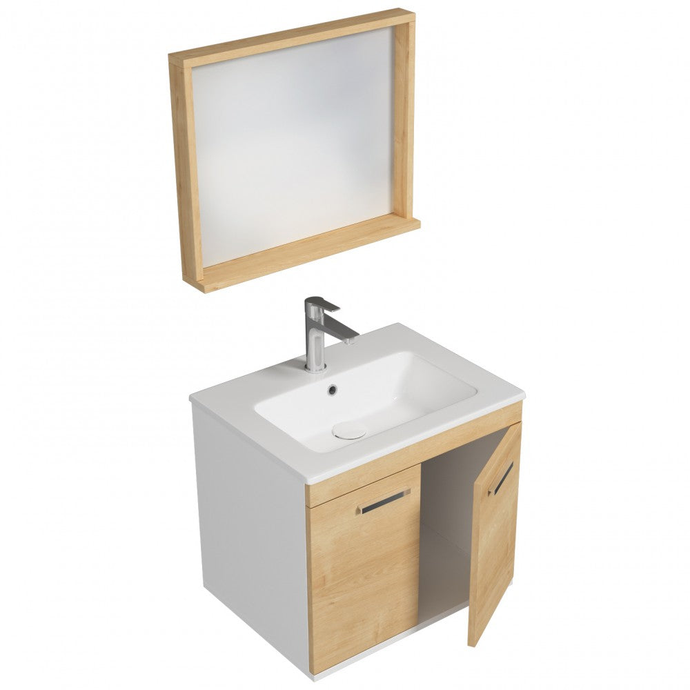 Meuble simple vasque Rubite 2 portes 70 cm + miroir cadre
