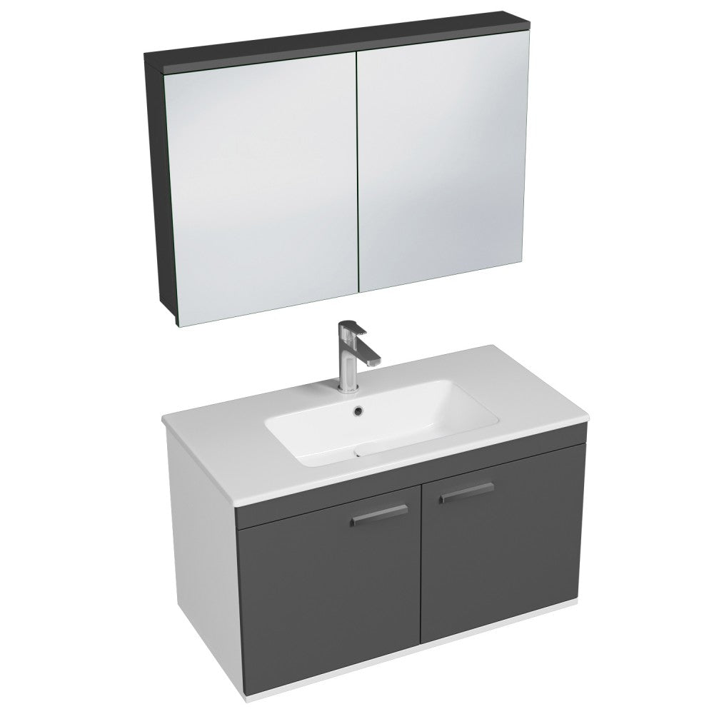 Meuble simple vasque Rubite 2 portes 80 cm + miroir armoire