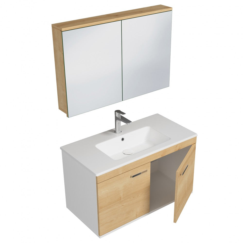 Meuble simple vasque Rubite 2 portes 80 cm + miroir armoire