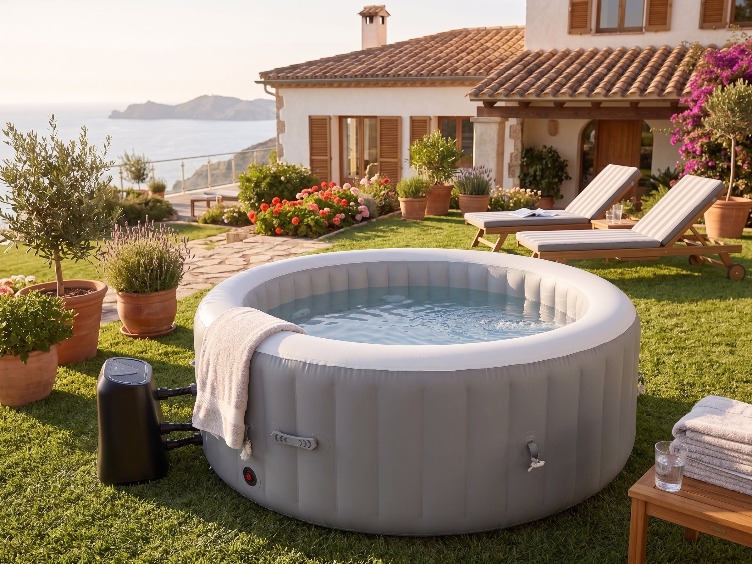 Spa gonflable 4 places rond Gris Diamêtre : 180 cm - Filtre et bâche inclus