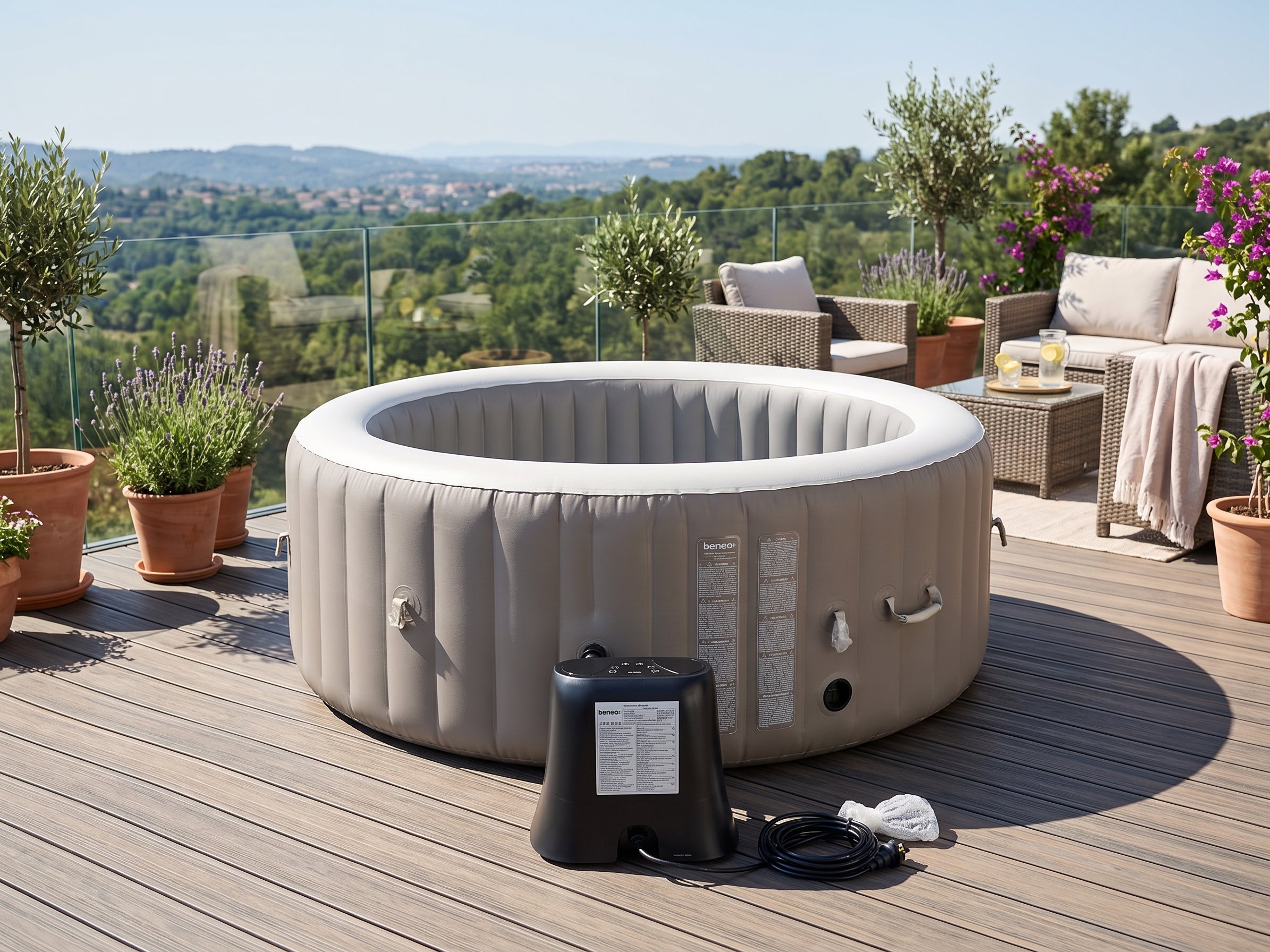 Spa gonflable 4 places rond Gris Diamêtre : 180 cm - Filtre et bâche inclus