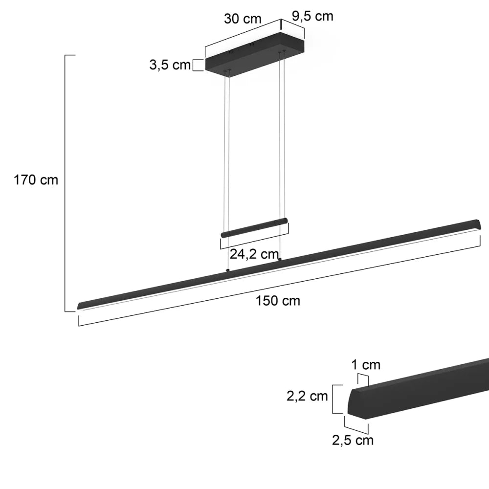 Lampe suspension noire - 2100 lumens - 1 lumière - Profilo