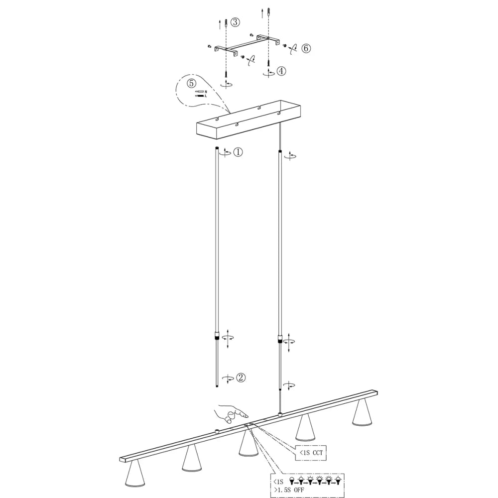 Lampe suspension acier - 5 lumières - Vortex