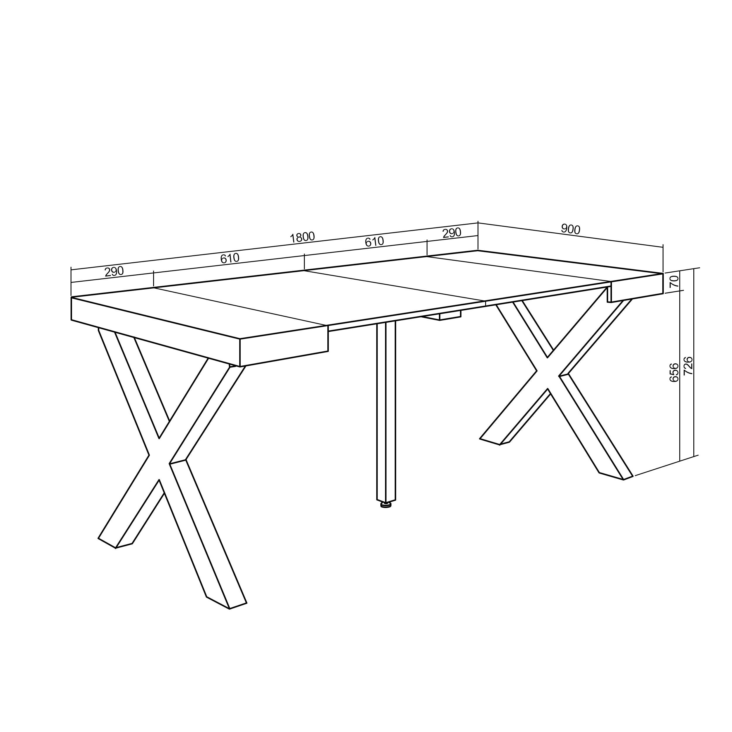 Table console extensible chêne 180 cm – Jusqu’à 8 personnes – Pieds en bois massif blancs en croix