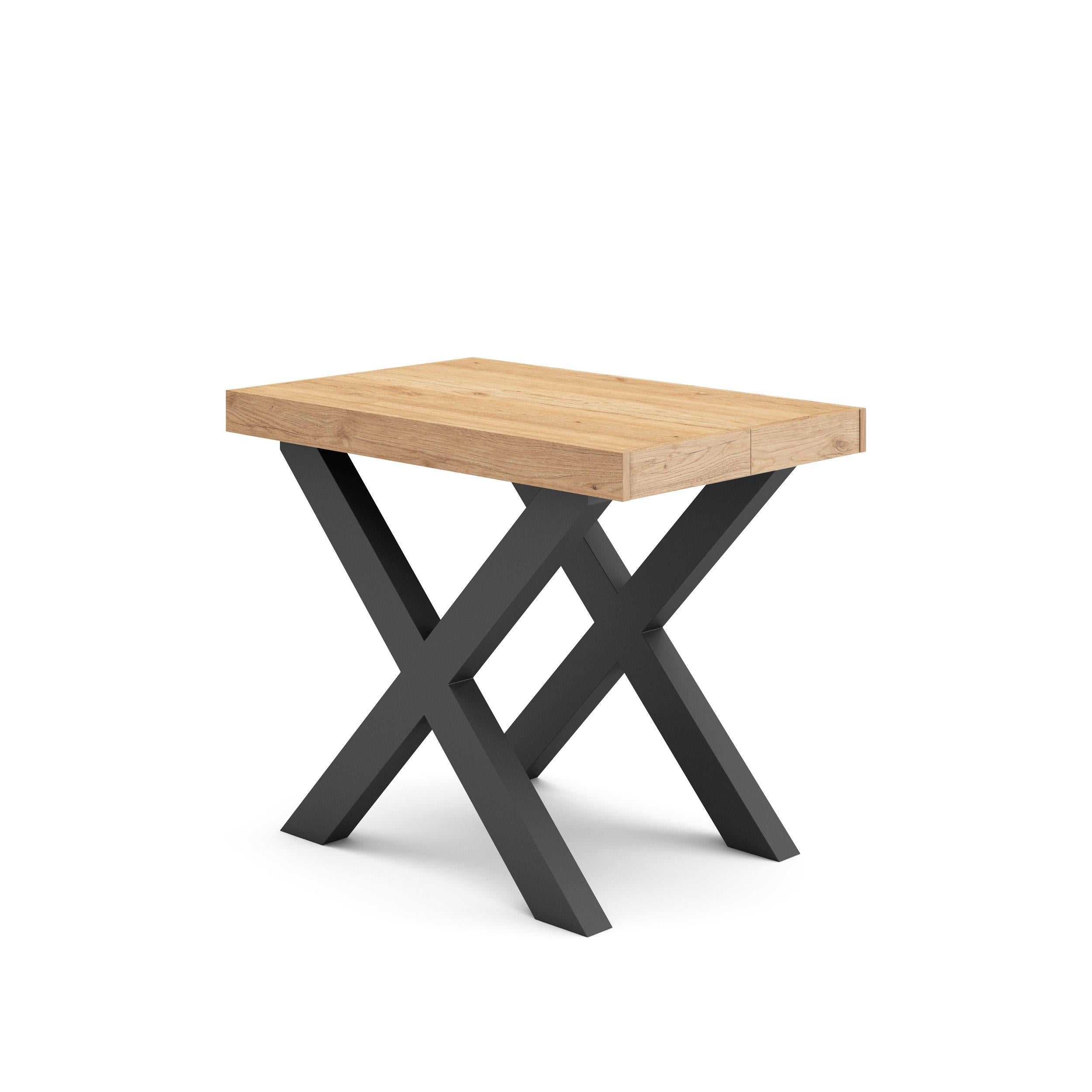 Table console extensible chêne 180 cm – Jusqu’à 8 personnes – Pieds en bois massif noirs en croix