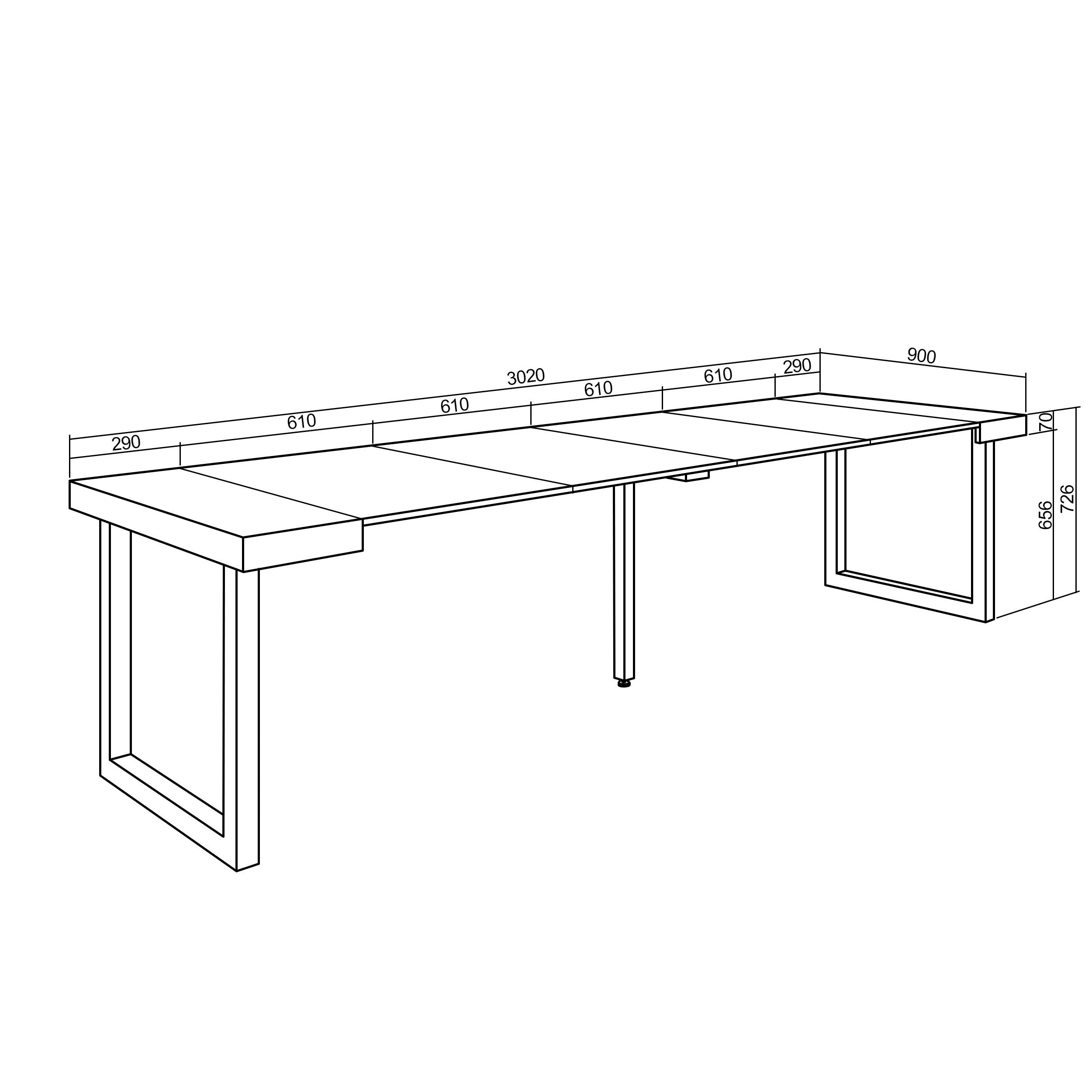 Table console extensible blanche & chêne 300 cm – Jusqu’à 14 personnes – Pieds en bois massif blancs en U