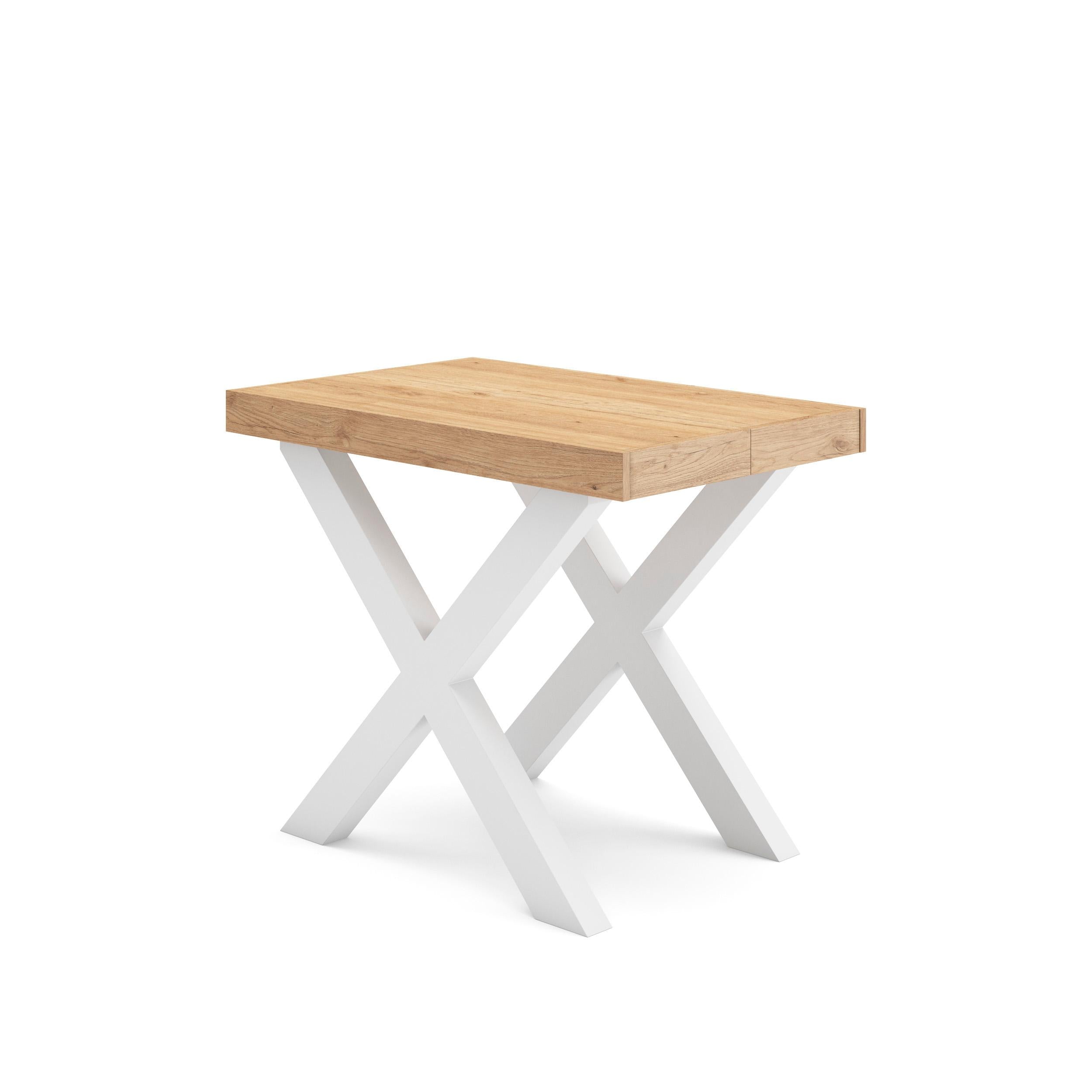 Table console extensible chêne 260 cm – Jusqu’à 12 personnes – Pieds en bois massif noirs en croix