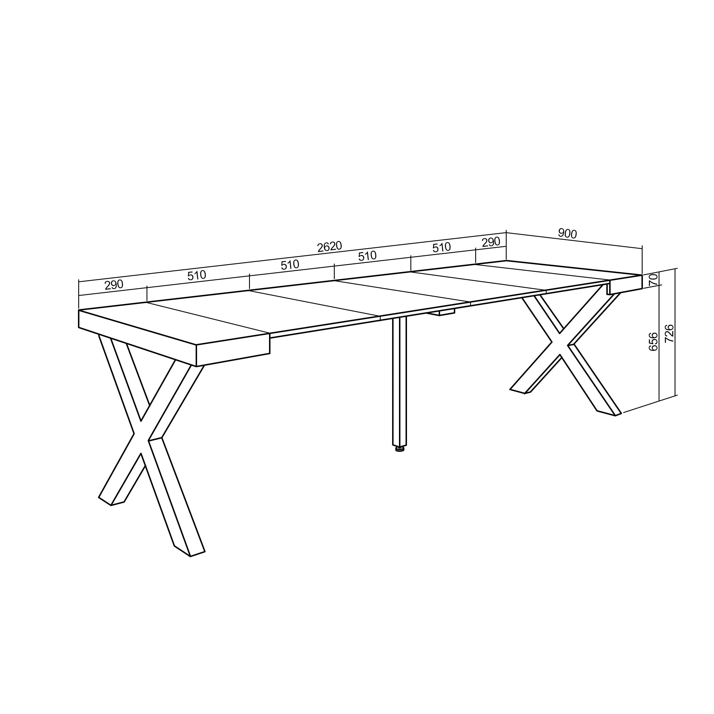 Table console extensible chêne 260 cm – Jusqu’à 12 personnes – Pieds en bois massif noirs en croix