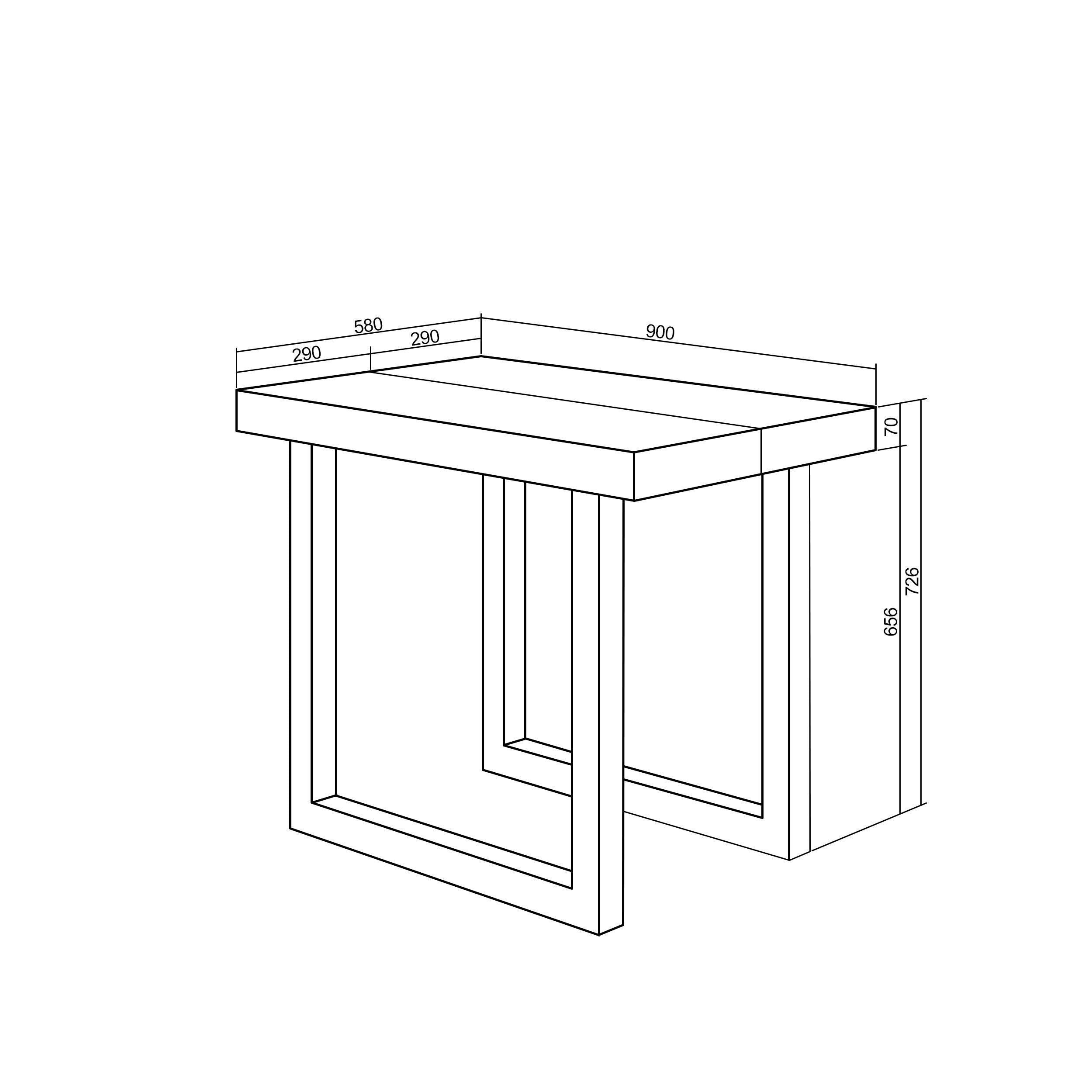 Table console extensible noire & chêne 300 cm – Jusqu’à 14 personnes – Pieds en bois massif noirs en U