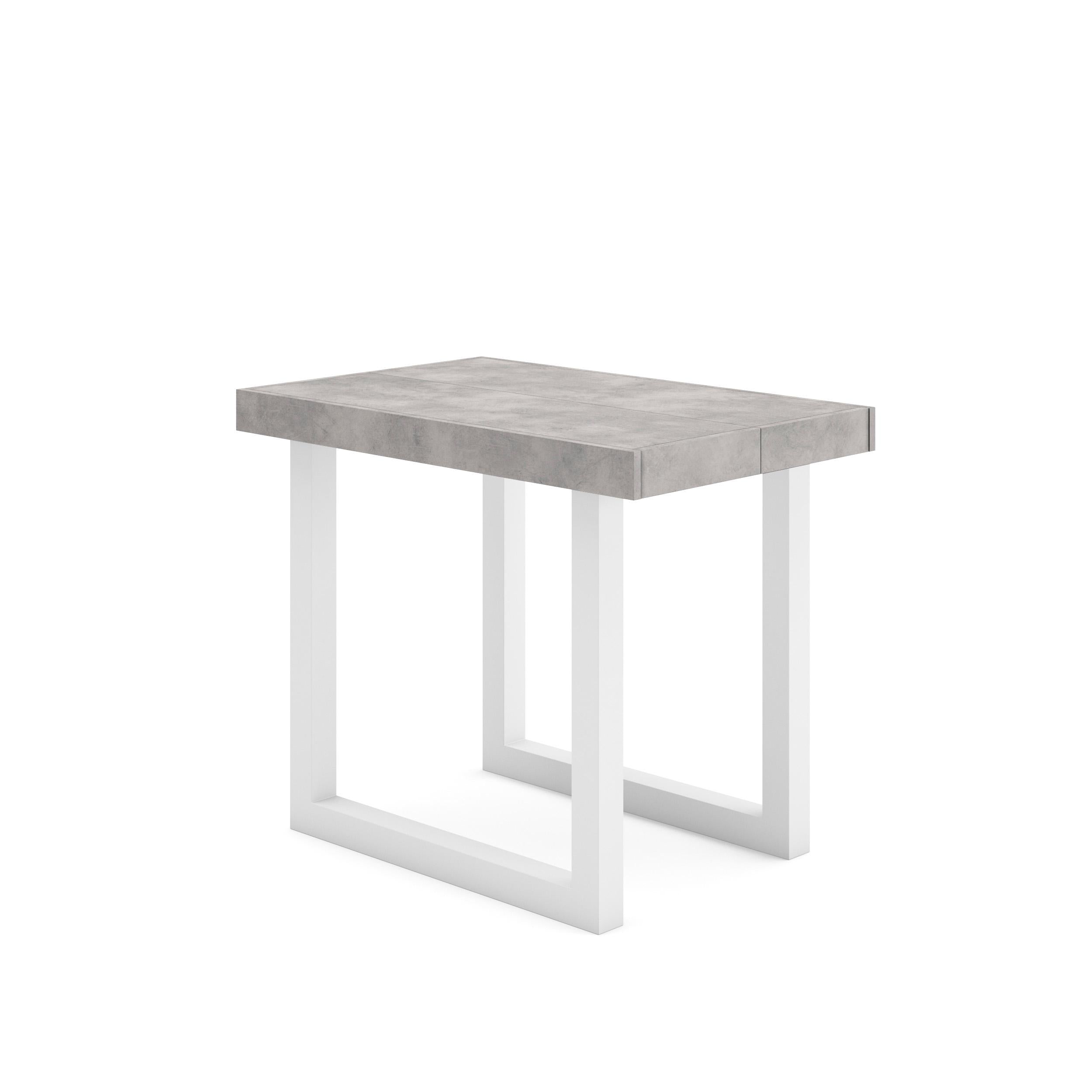 Table console extensible ciment 180 cm – Jusqu’à 8 personnes – Pieds en bois massif blancs en U
