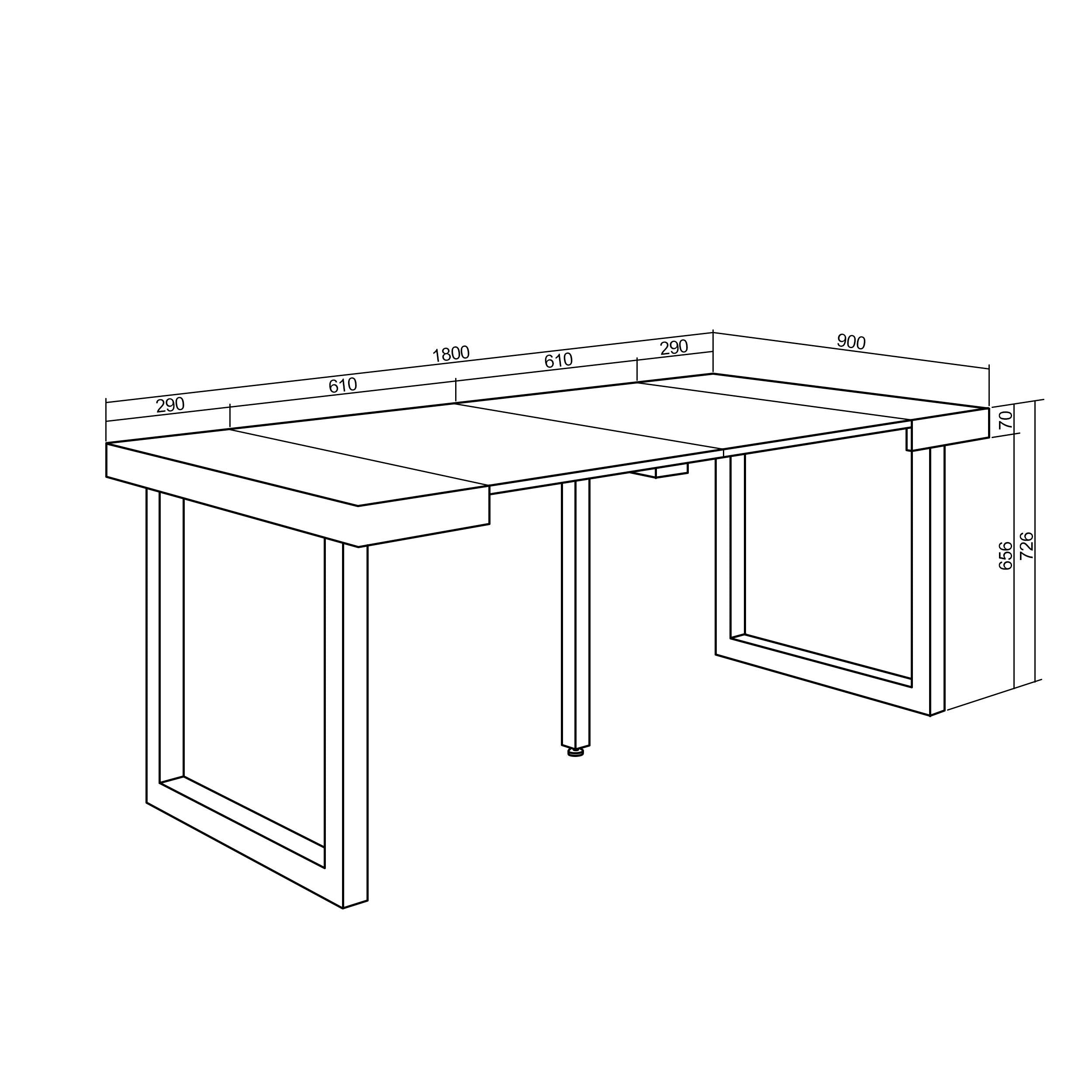 Table console extensible blanche 180 cm - Jusqu’à 8 personnes - Pieds en bois massif noirs en U
