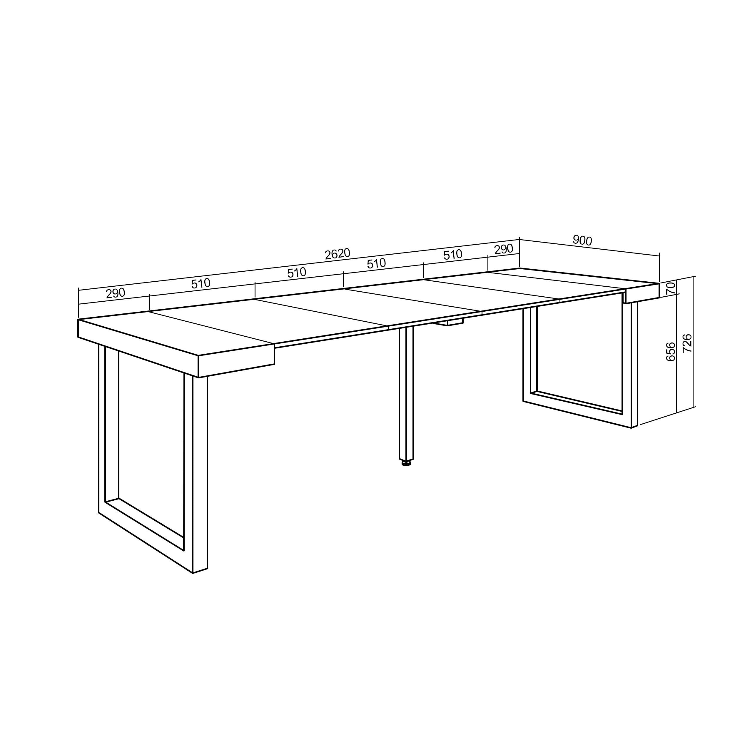Table console extensible ciment 260 cm – Jusqu’à 12 personnes – Pieds en bois massif blancs en U