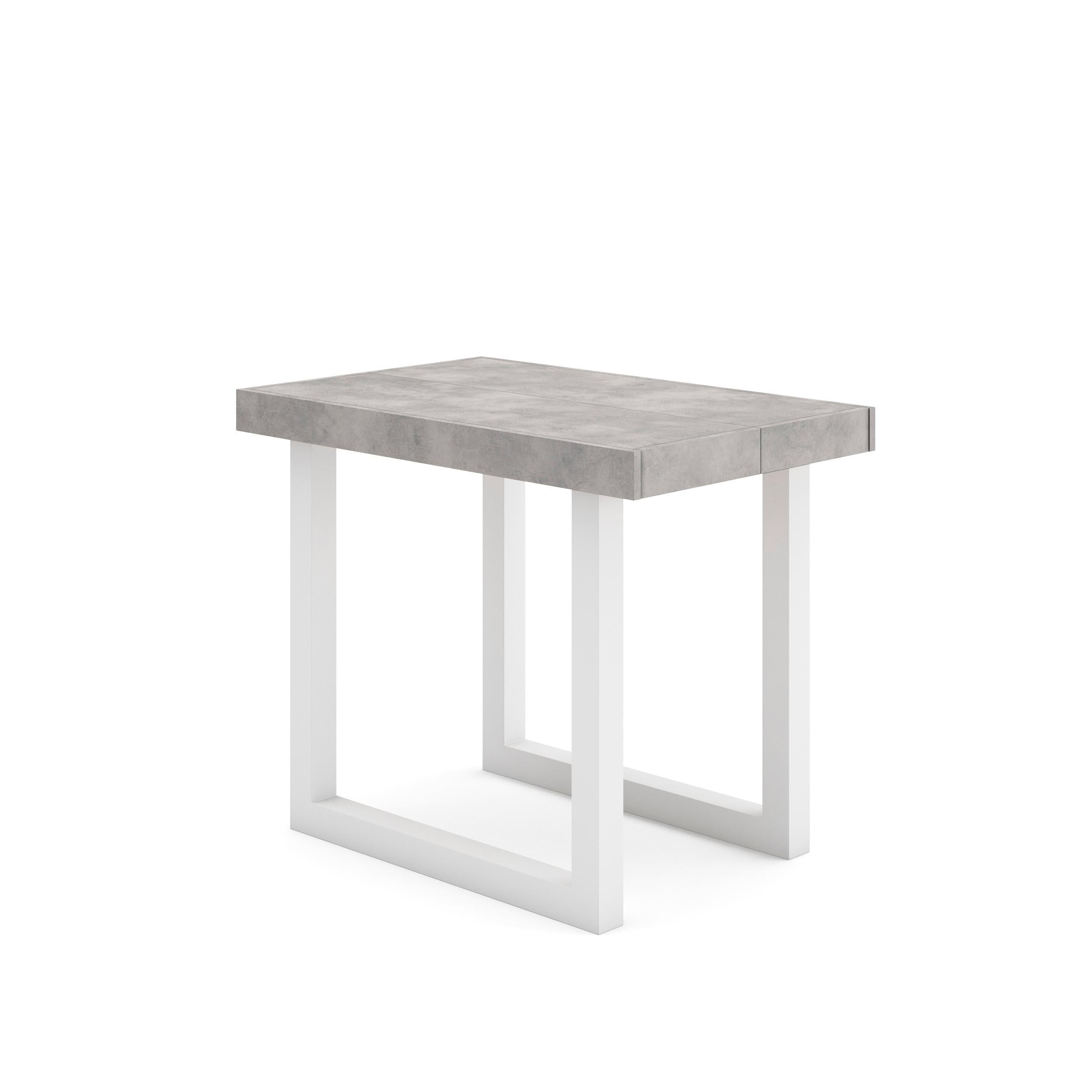 Table console extensible ciment 260 cm – Jusqu’à 12 personnes – Pieds en bois massif blancs en U