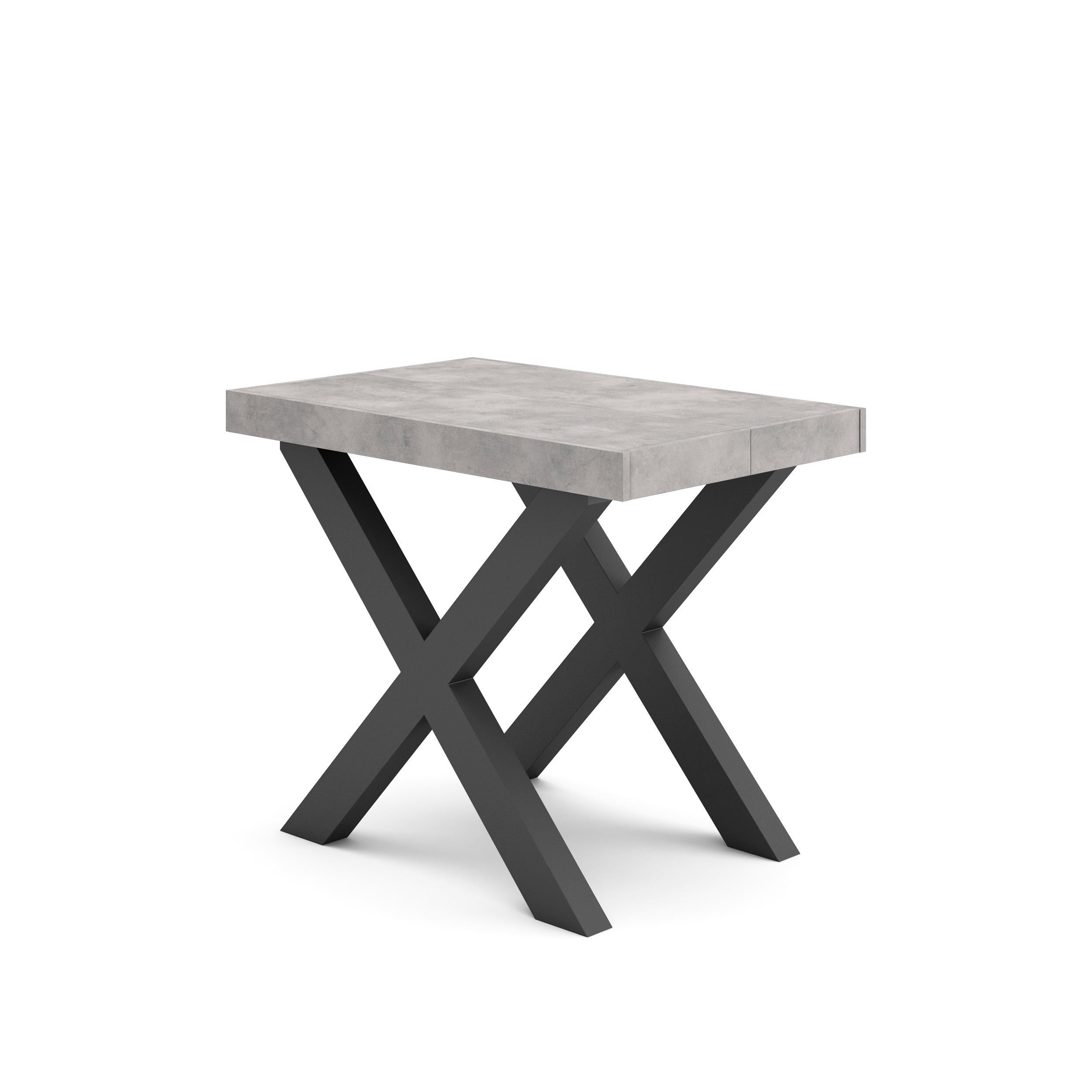 Table console extensible ciment 300 cm – Jusqu’à 14 personnes – Pieds en bois massif noirs en croix