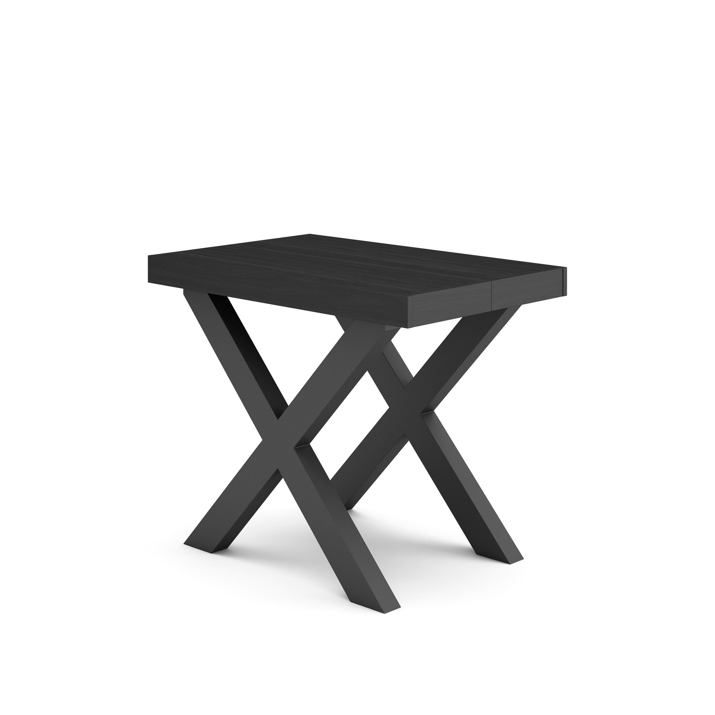 Table console extensible noire 180 cm – Jusqu’à 8 personnes – Pieds en bois massif noirs en croix