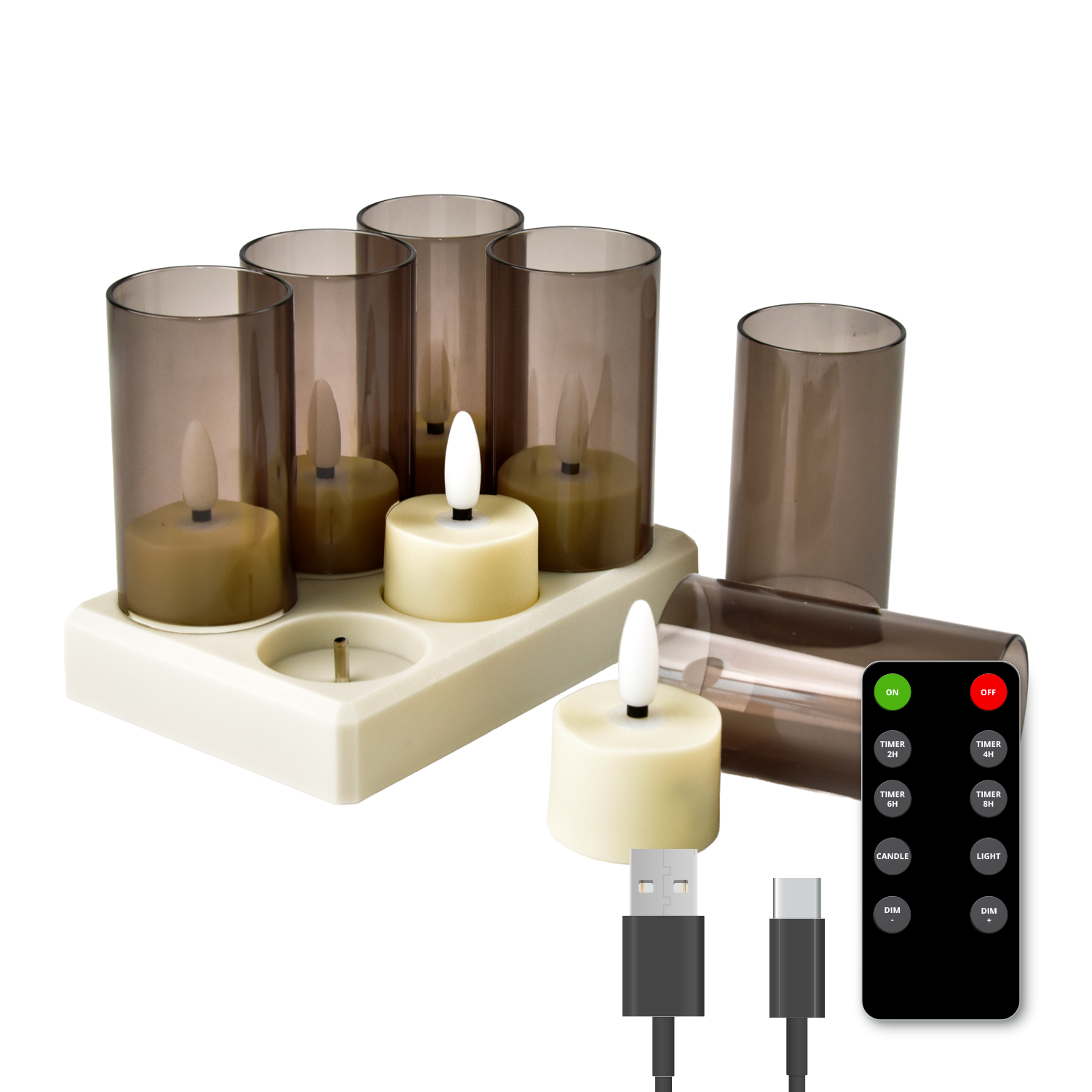 Lot de 12 Bougies chauffe-plat chauffe-plat rechargeables - Bougies LED avec flamme mobile - Télécommande incluse