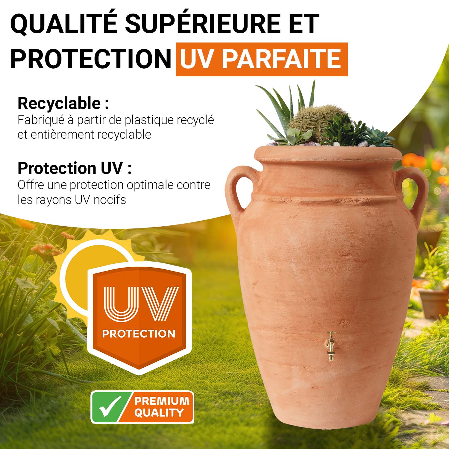 Récupérateur d´eau de pluie - Réservoir Antik amphore 600 L - Terracotta
