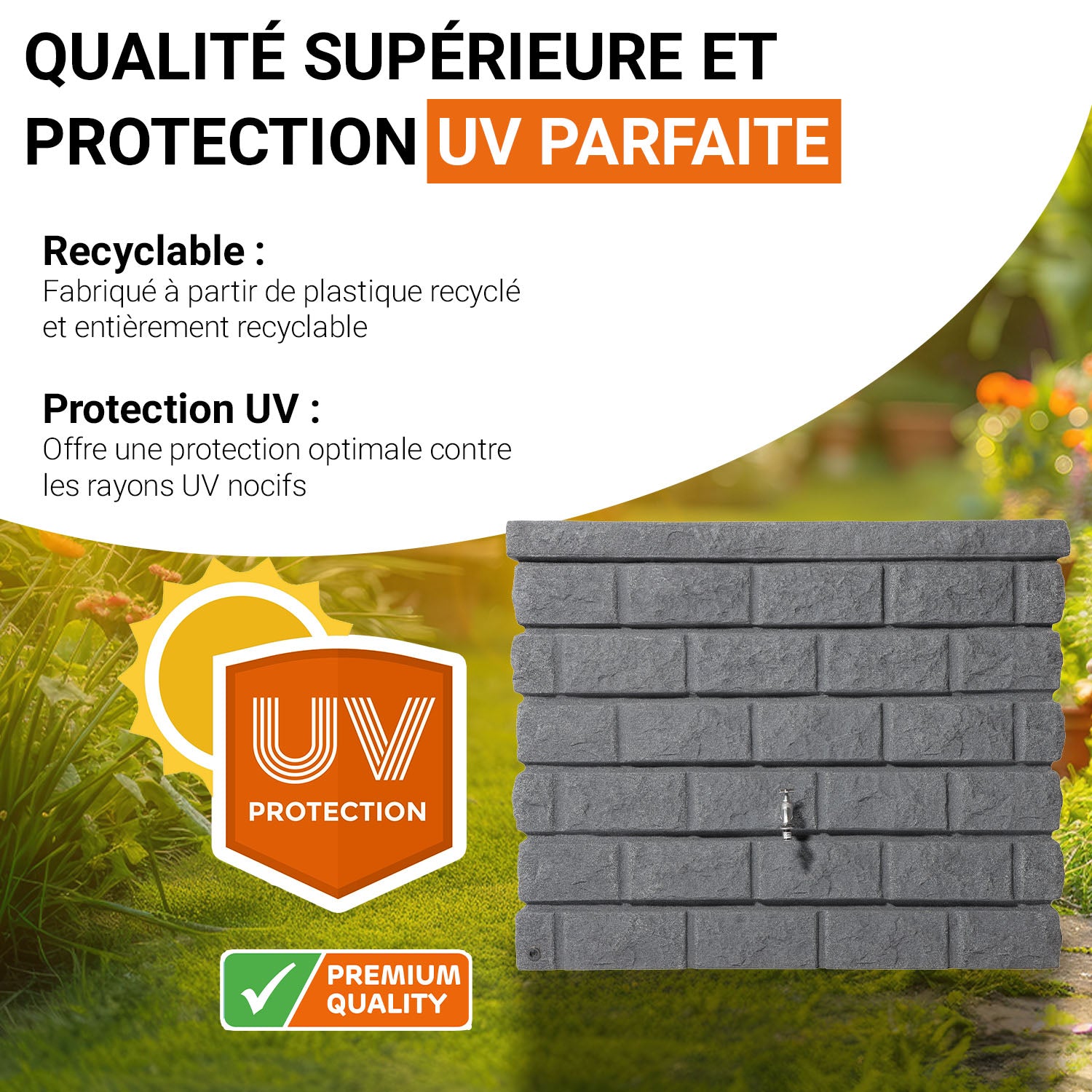 Récupérateur d´eau de pluie - Réservoir mural Rocky 400 L - Gris granit