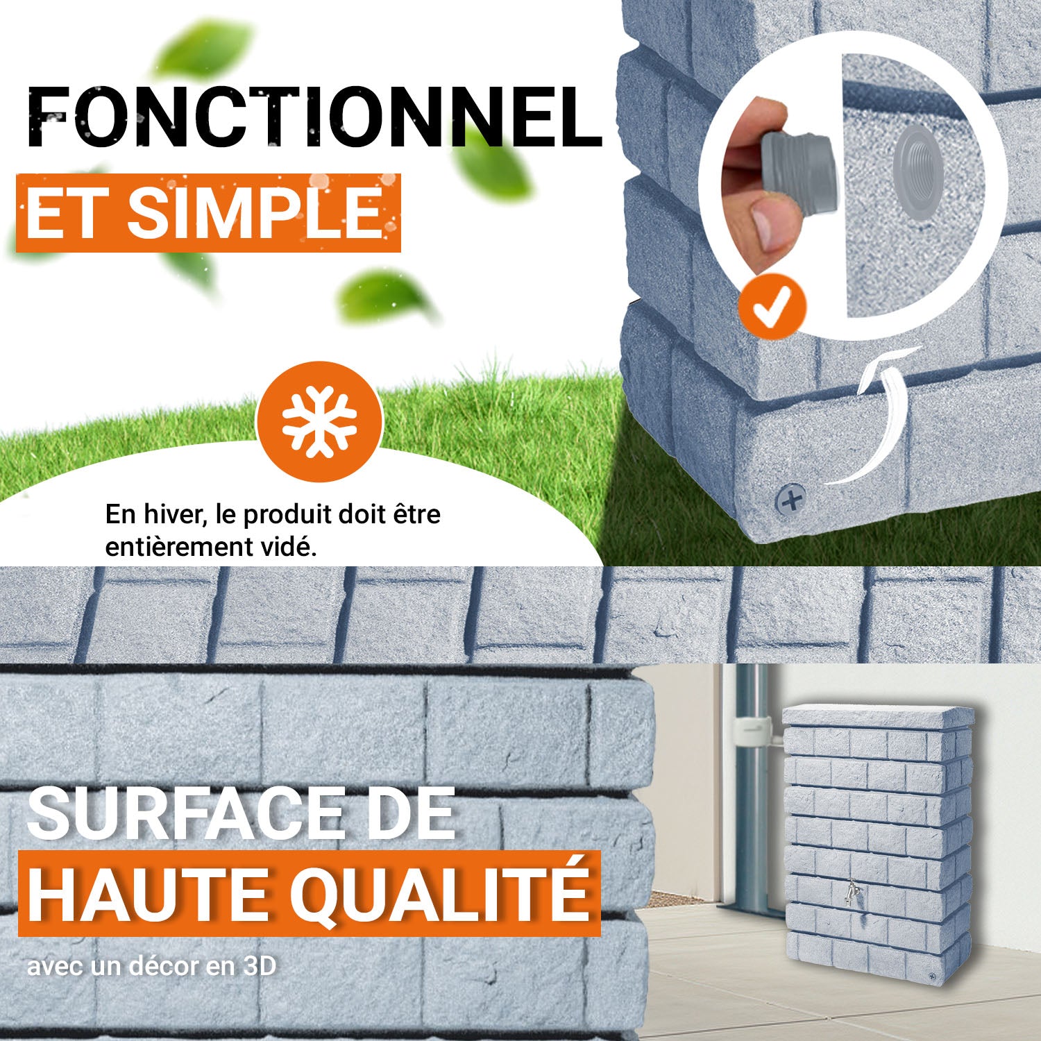 Récupérateur d´eau de pluie - Réservoir mural Rocky Jr 300 L - Gris clair