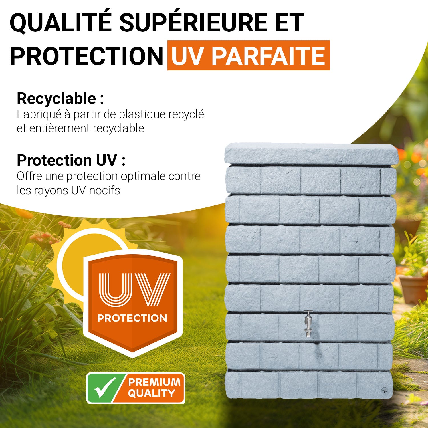 Récupérateur d´eau de pluie - Réservoir mural Rocky Jr 300 L - Gris clair